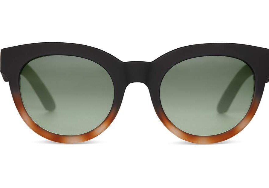 TOMS Sunglasses | Traveler Florentin Matte Black Honey Tortoise Green Lens | Toms