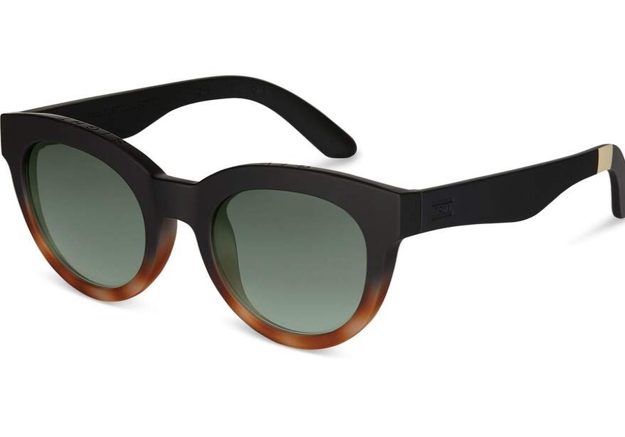 TOMS Sunglasses | Traveler Florentin Matte Black Honey Tortoise Green Lens | Toms