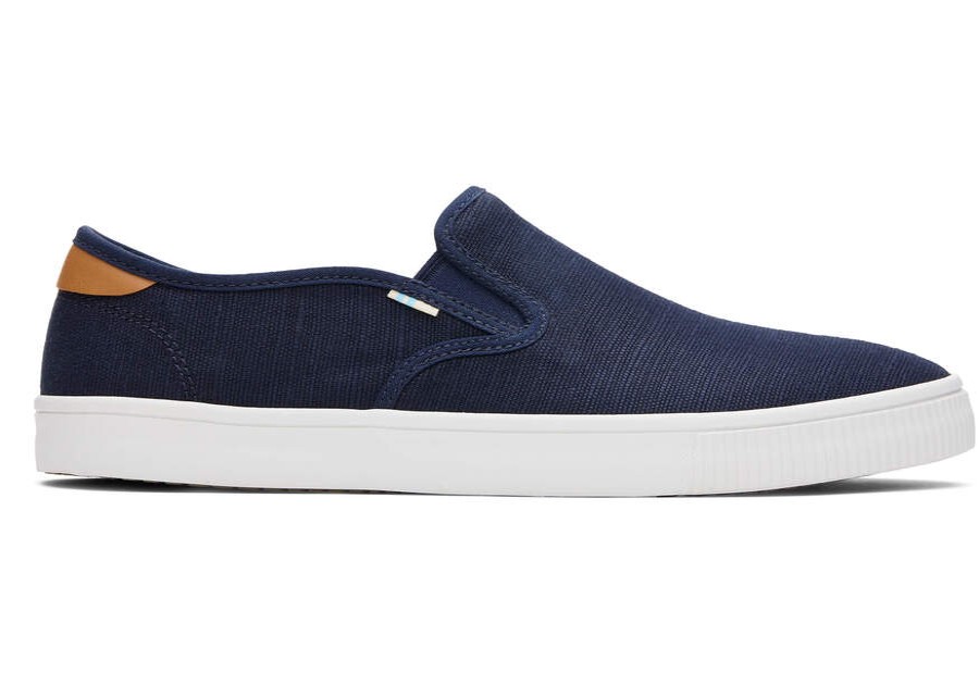 TOMS Earthwise | Navy Heritage Canvas Mens Baja Slip-Ons | Toms