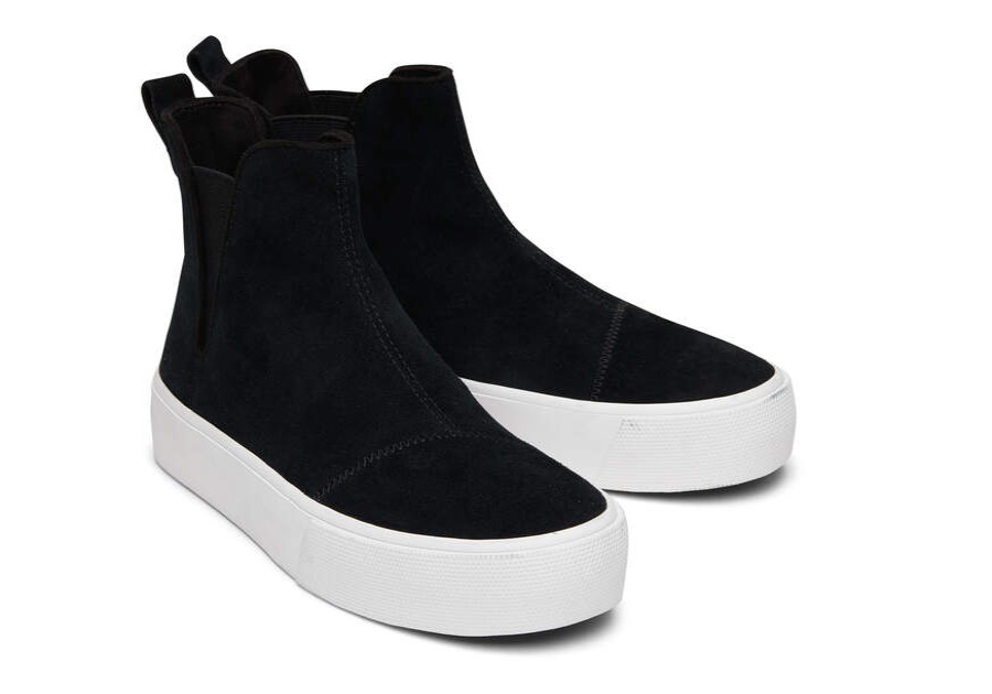 TOMS Platforms | Women'S Black Suede Fenix Platform Chelsea | Toms