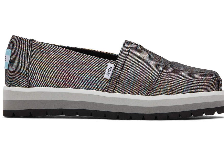 TOMS Prints & Patterns | Youth'S Black Glimmer Twill Alp Platform Alpargatas | Toms