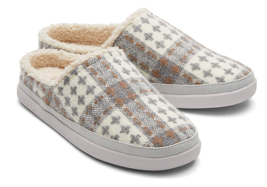 TOMS Slippers | Women'S Grey Plaid Stitched Plaid Sage Slippers | Toms