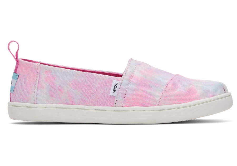 TOMS Prints & Patterns | Youth Neon Pink Multi Tie Dye Twill Alpargata | Toms