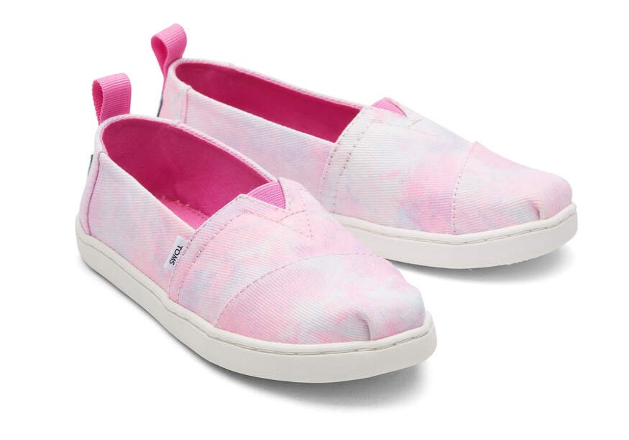 TOMS Prints & Patterns | Youth Neon Pink Multi Tie Dye Twill Alpargata | Toms