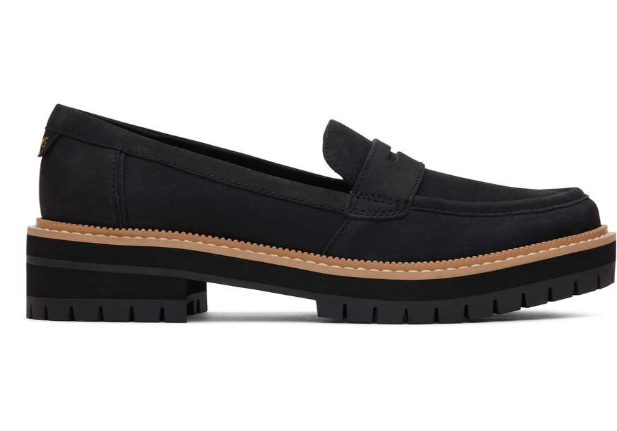 TOMS Dress Casual | Women'S Black Leather Cara Lug Loafer | Toms