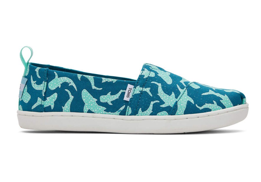 TOMS Prints & Patterns | Youth'S Green Glow In The Dark Starry Whale Sharks Alpargatas | Toms