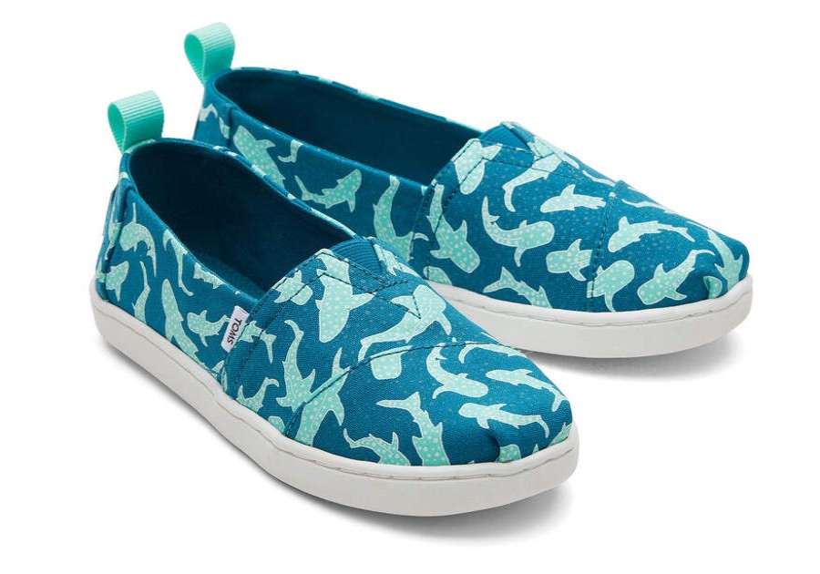 TOMS Prints & Patterns | Youth'S Green Glow In The Dark Starry Whale Sharks Alpargatas | Toms