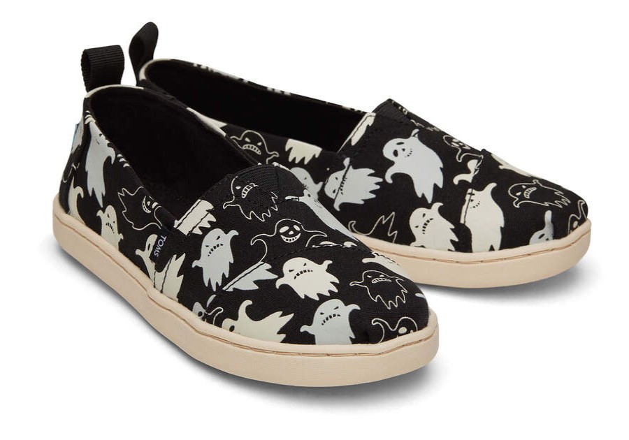 TOMS Prints & Patterns | Youth'S Black Glow In The Dark Ghosts Print Alpargatas | Toms