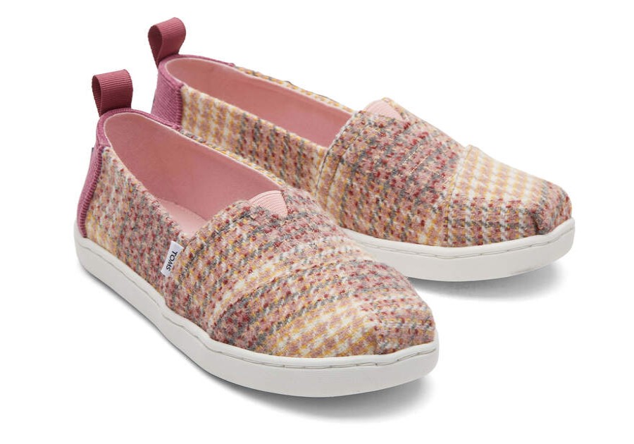 TOMS Prints & Patterns | Youth'S Pink Plaid Tweed Cord Alpargatas | Toms