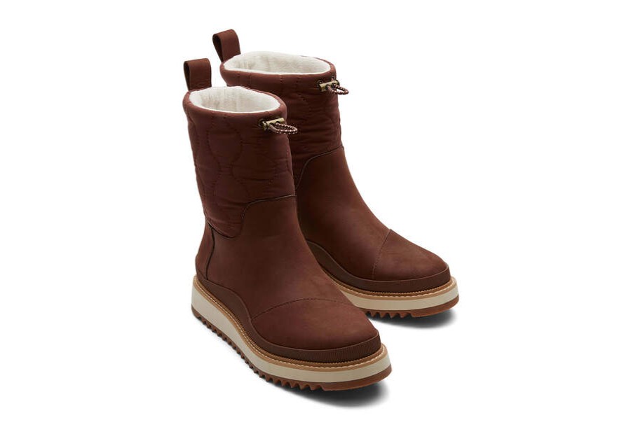 TOMS Boots & Booties | Women'S Brown Leather Ridged Makenna Boots | Toms