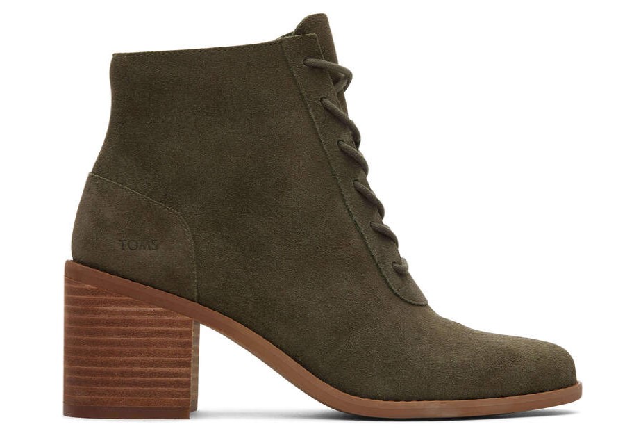 TOMS Boots & Booties | Women'S Green Suede Evelyn Lace-Up Boots | Toms