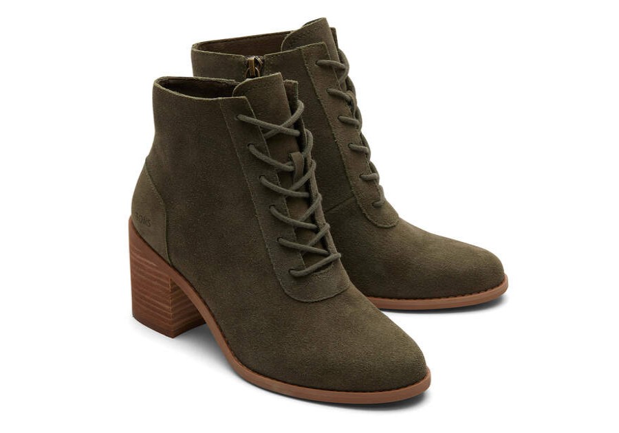 TOMS Boots & Booties | Women'S Green Suede Evelyn Lace-Up Boots | Toms