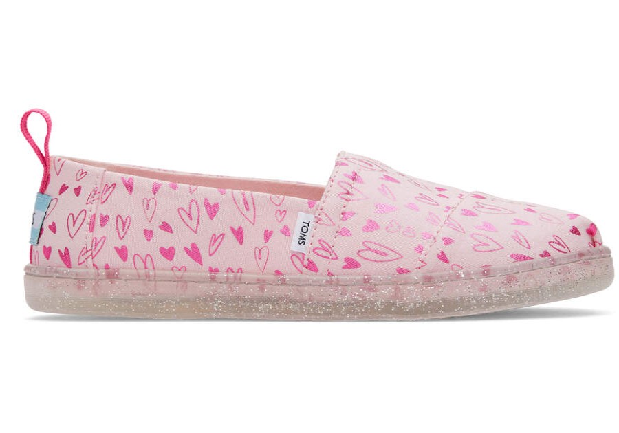 TOMS Prints & Patterns | Youth Pastel Pink Foil Hearts Print Alpargata | Toms