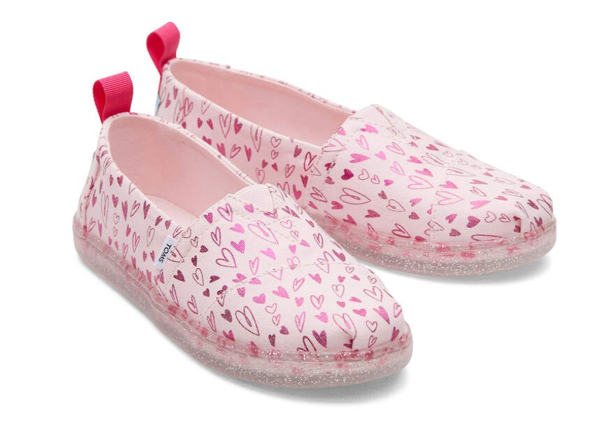 TOMS Prints & Patterns | Youth Pastel Pink Foil Hearts Print Alpargata | Toms