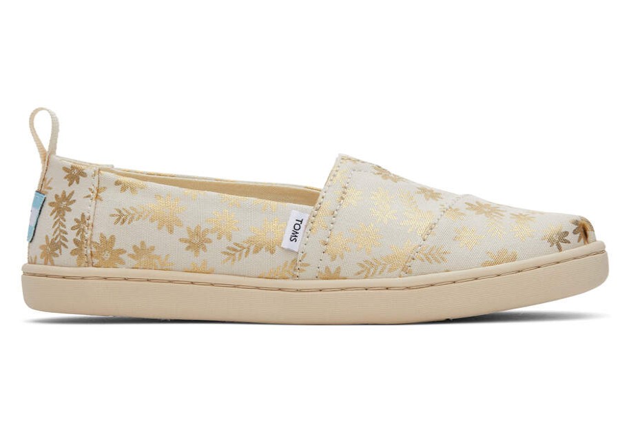 TOMS Prints & Patterns | Youth Natural Gold Foil Floral Blooms Alpargata | Toms