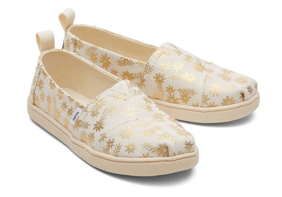 TOMS Prints & Patterns | Youth Natural Gold Foil Floral Blooms Alpargata | Toms