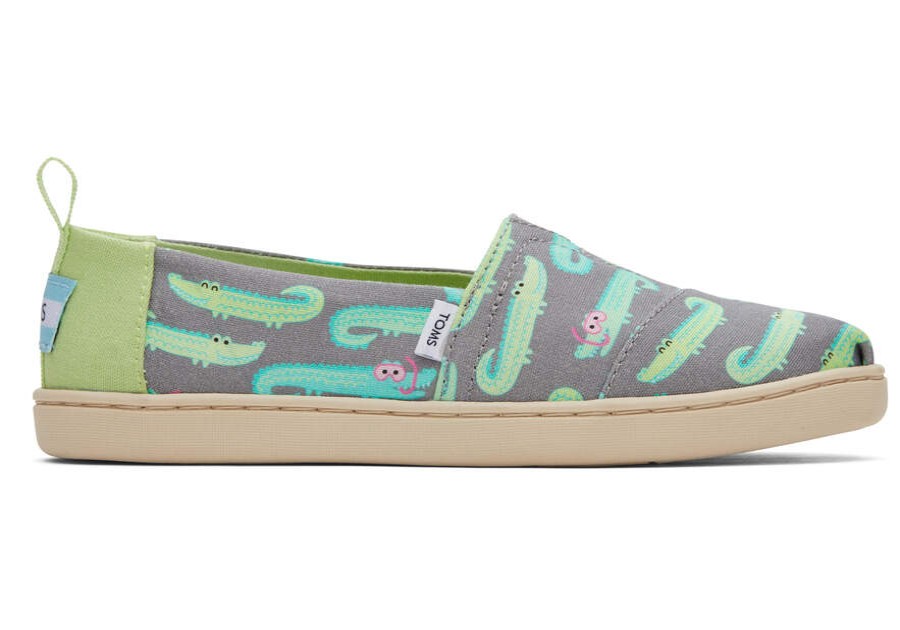 TOMS Prints & Patterns | Youth Grey And Green Alpargata Crocodiles Espadrille Slip On Shoe | Toms