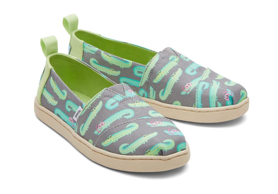 TOMS Prints & Patterns | Youth Grey And Green Alpargata Crocodiles Espadrille Slip On Shoe | Toms