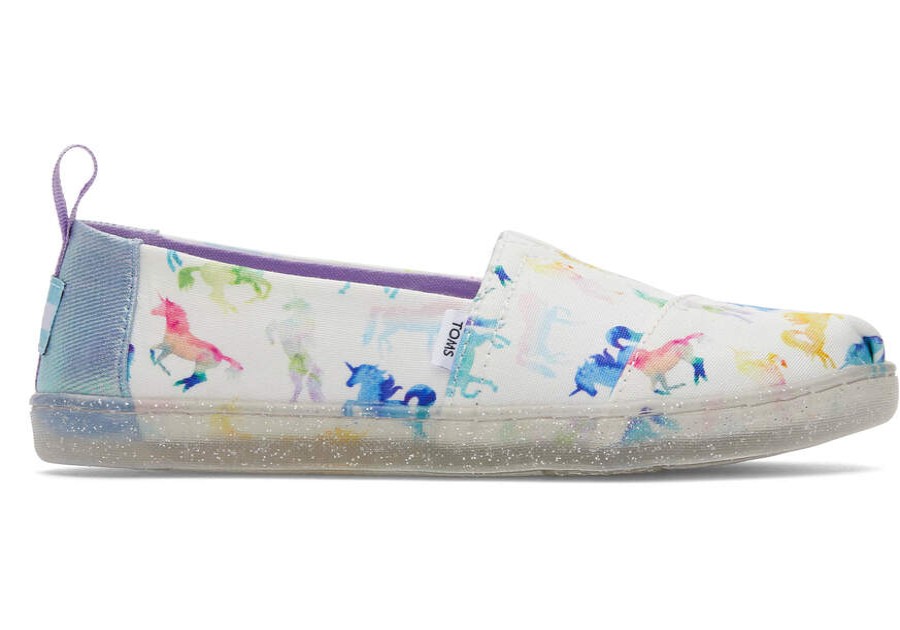 TOMS Prints & Patterns | Youth'S White Watercolor Ombre Unicorns Alpargatas | Toms