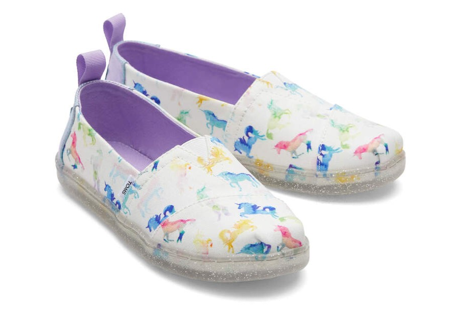 TOMS Prints & Patterns | Youth'S White Watercolor Ombre Unicorns Alpargatas | Toms