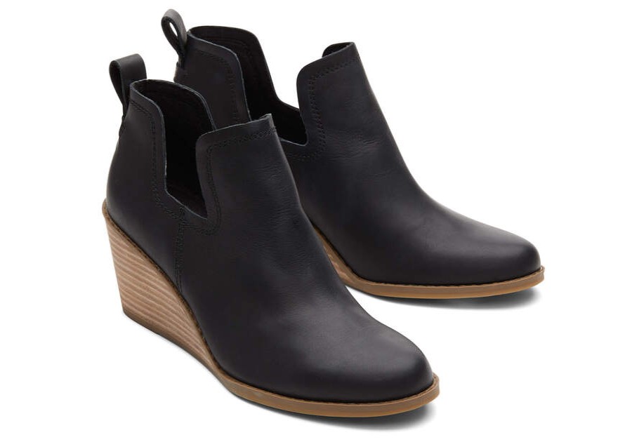 TOMS Exclusives | Womens Kallie Black Leather Wedge Boots | Toms