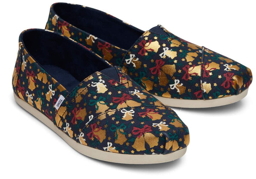 TOMS Exclusives | Women'S Navy Gold Foil Bells Print Alpargatas | Toms