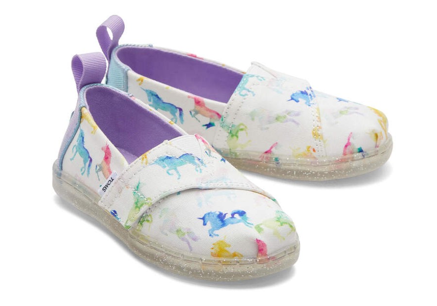 TOMS Prints & Patterns | Tiny'S White Watercolor Ombre Unicorns Alpargatas | Toms