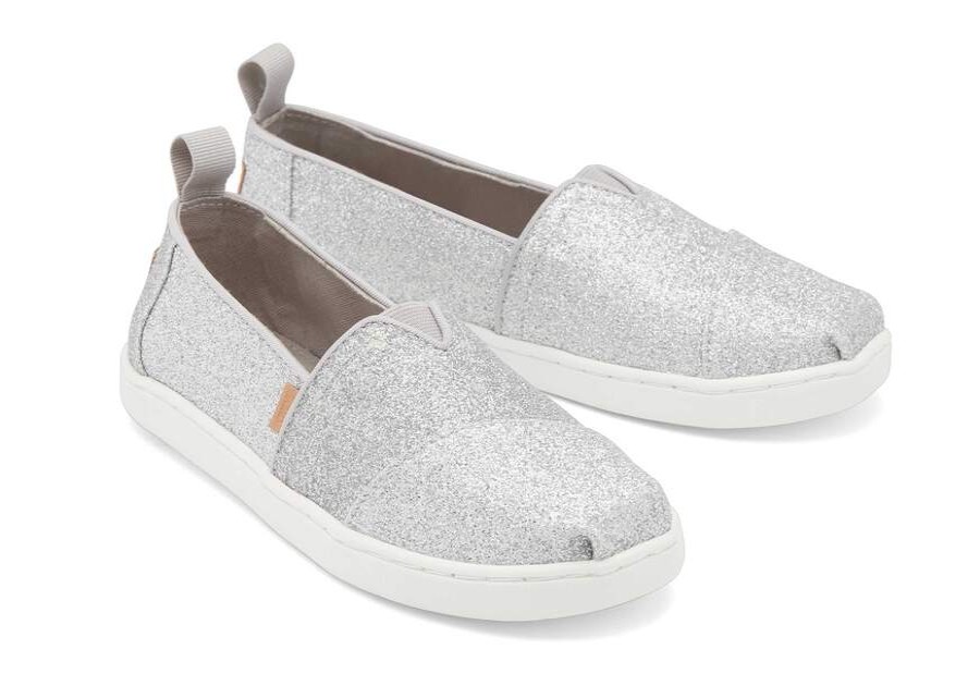 TOMS Special Occasions | Kids Youth Alpargata Silver Glitter Espadrille | Toms