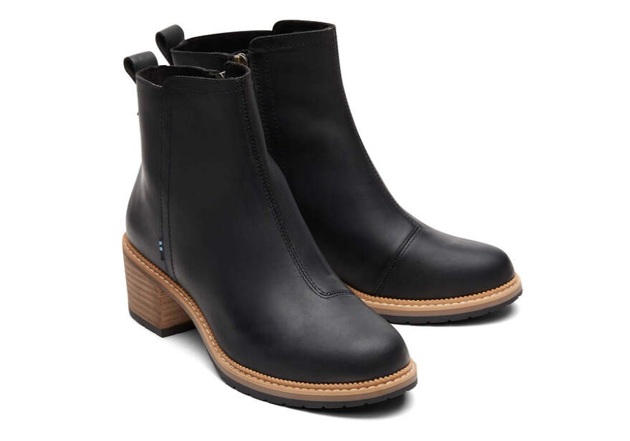 TOMS Boots & Booties | Black Smooth Waxy Leather Women'S Marina Booties | Toms