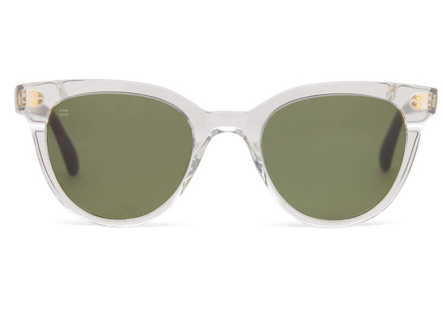 TOMS Sunglasses | Marlowe Vintage Crystal Frame And Bottle Green Lens Sunglass | Toms