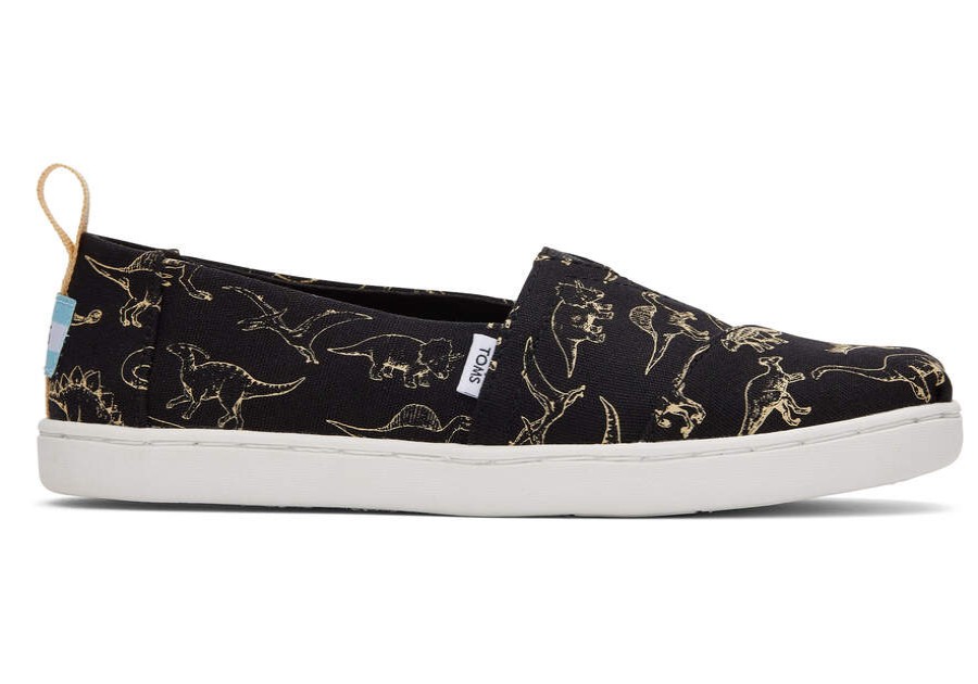 TOMS Prints & Patterns | Youth Black Glow In The Dark Dino Sketches Print Alpargata | Toms