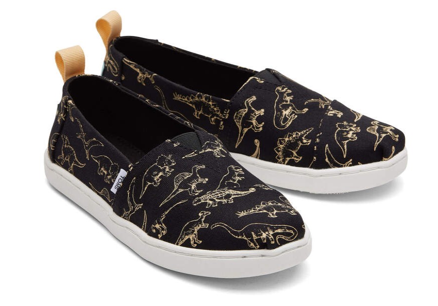 TOMS Prints & Patterns | Youth Black Glow In The Dark Dino Sketches Print Alpargata | Toms