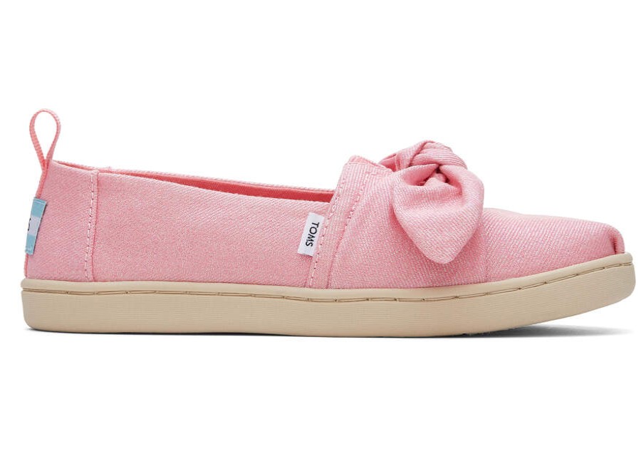 TOMS Special Occasions | Youth Carnation Pink Twill Glimmer/Bow Alpargata | Toms