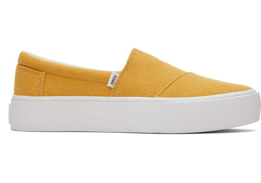 TOMS Platforms | Women'S Orange Washed Canvas Fenix Platform Slip-On Sneakers | Toms