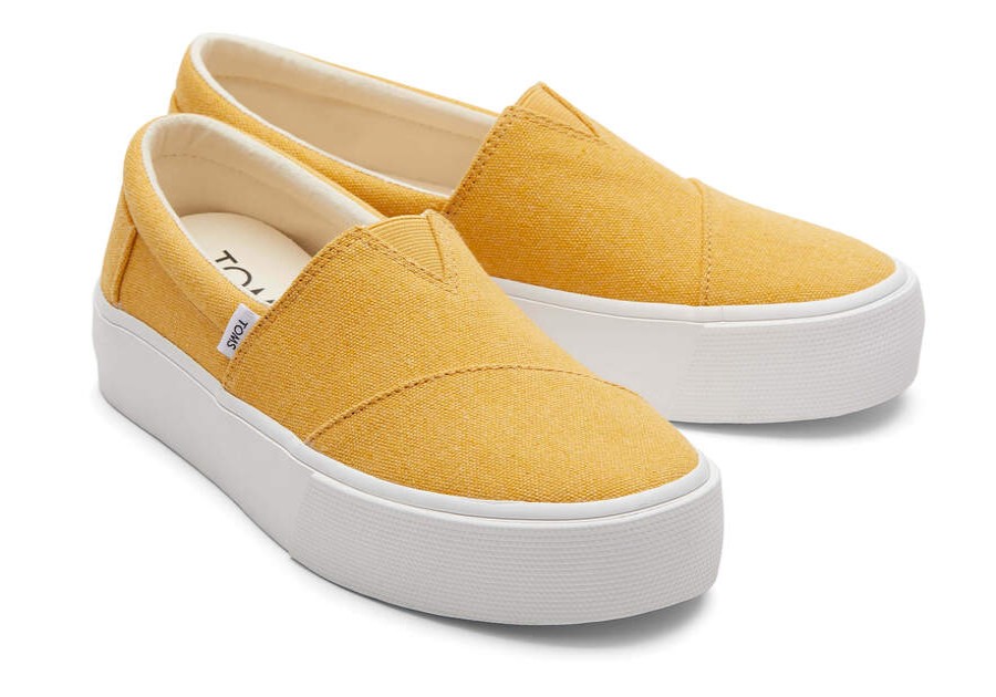 TOMS Platforms | Women'S Orange Washed Canvas Fenix Platform Slip-On Sneakers | Toms