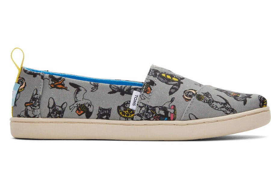 TOMS Prints & Patterns | Youth'S Grey Party Animals Print Alpargatas | Toms