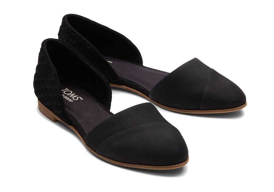 TOMS Dress Casual | Women'S Black Leather Embossed Waffle Jutti Dorsay Flats | Toms