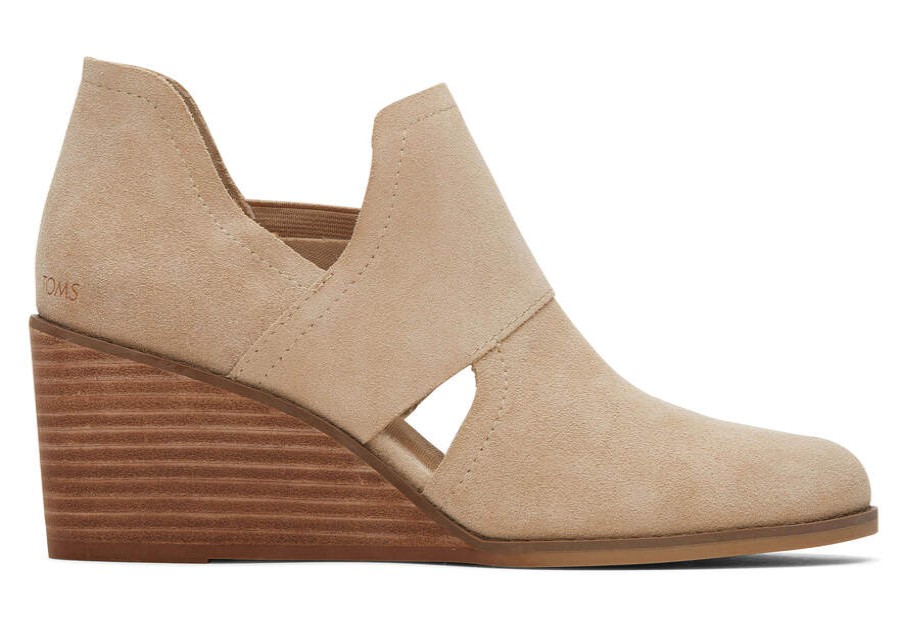 TOMS Boots & Booties | Women'S Oatmeal Kallie Cutout Suede Wedge Bootie | Toms