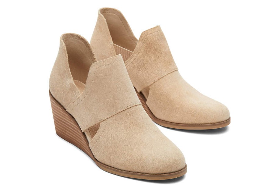 TOMS Boots & Booties | Women'S Oatmeal Kallie Cutout Suede Wedge Bootie | Toms