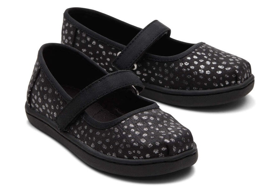 TOMS Prints & Patterns | Tiny'S Black Foil Dot Microfiber Mary Jane Flats | Toms