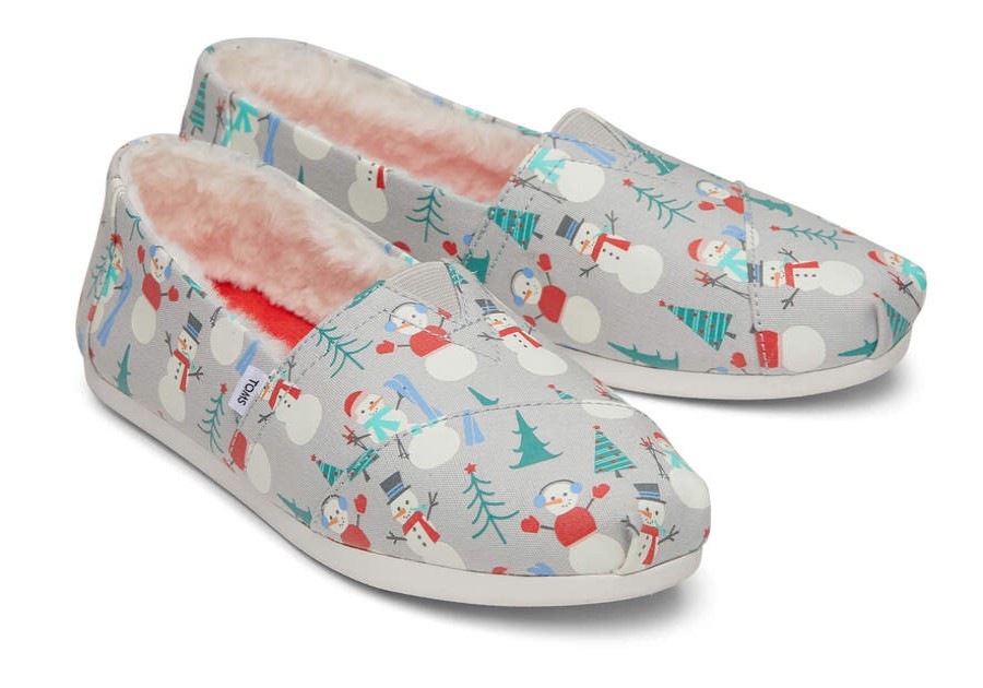 TOMS Exclusives | Women'S Grey Glow In The Dark Snowman Print Faux Fur Alpargatas | Toms