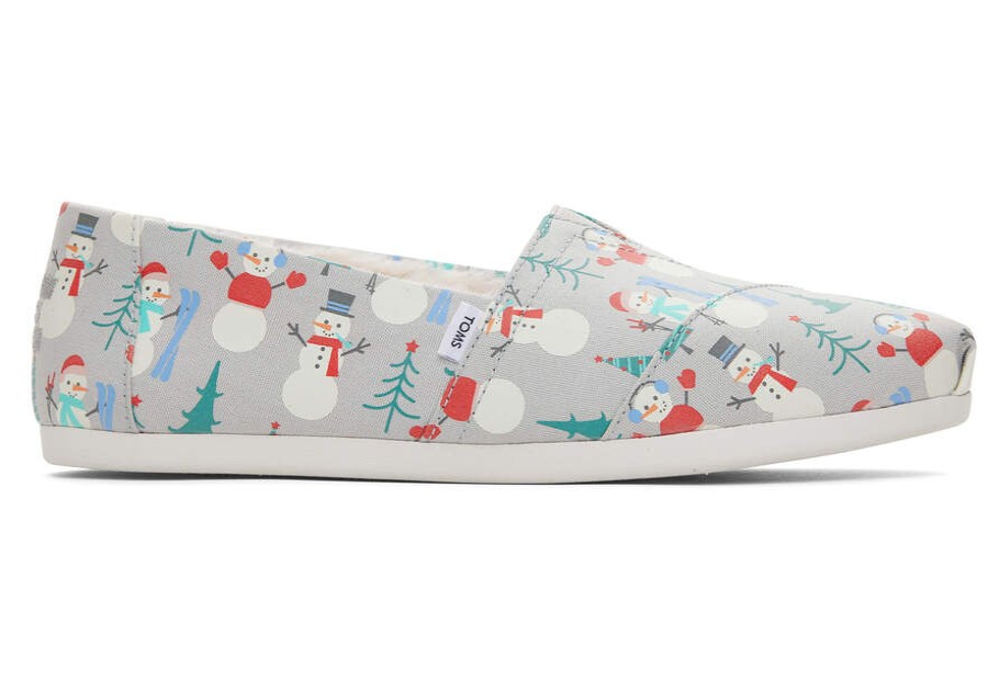 TOMS Exclusives | Women'S Grey Glow In The Dark Snowman Print Faux Fur Alpargatas | Toms