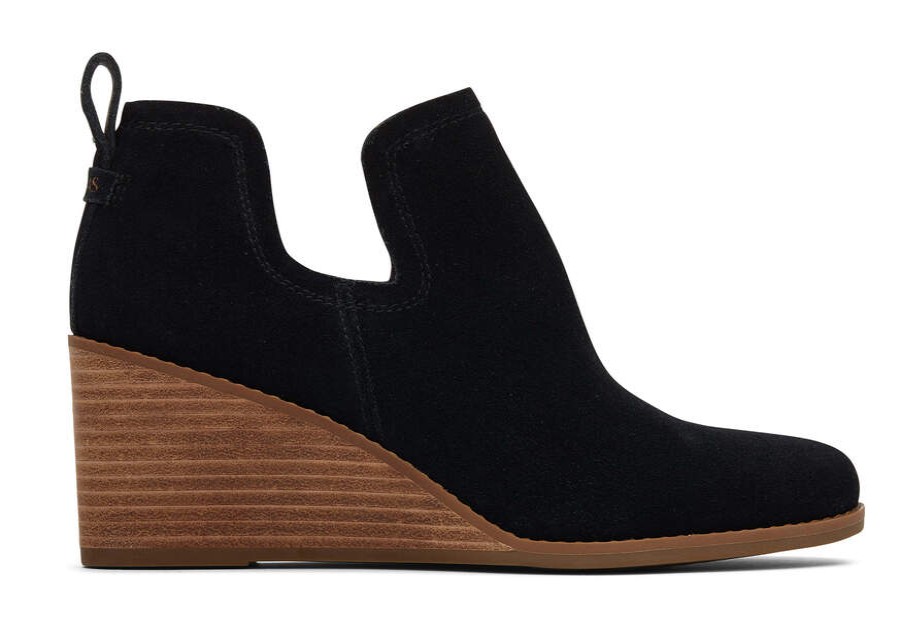 TOMS Boots & Booties | Women'S Black Kallie Wedge Wide Width Suede Bootie | Toms