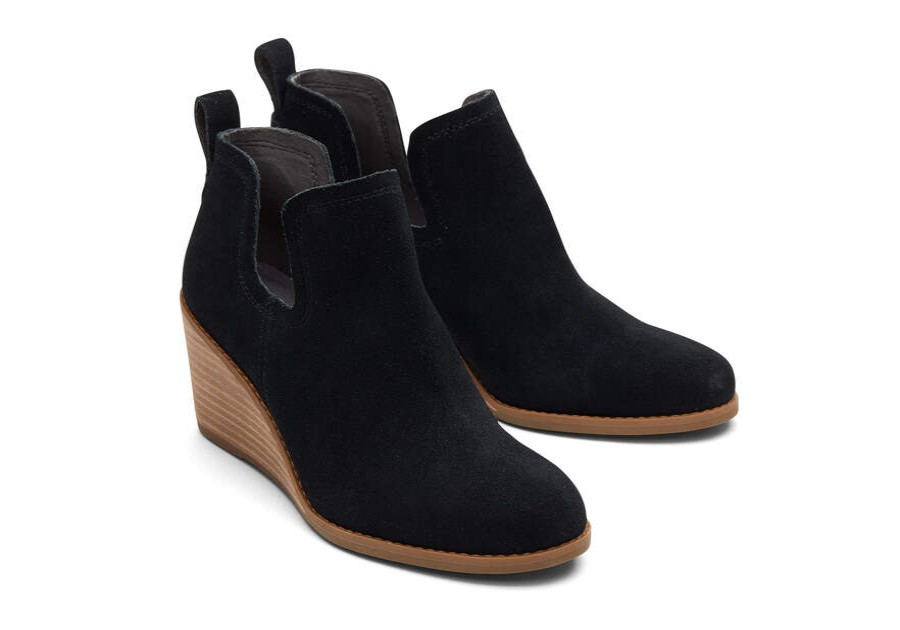 TOMS Boots & Booties | Women'S Black Kallie Wedge Wide Width Suede Bootie | Toms