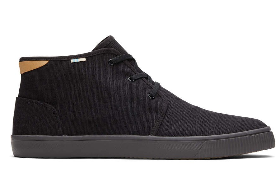 TOMS Earthwise | Black Canvas Mens Carlo Mid Top Sneakers | Toms