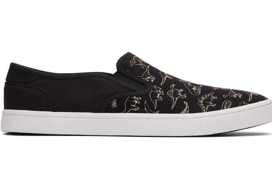 TOMS Prints & Patterns | Mens Baja Black Glow In The Dark Dino Sketches Print Slip On Sneaker | Toms