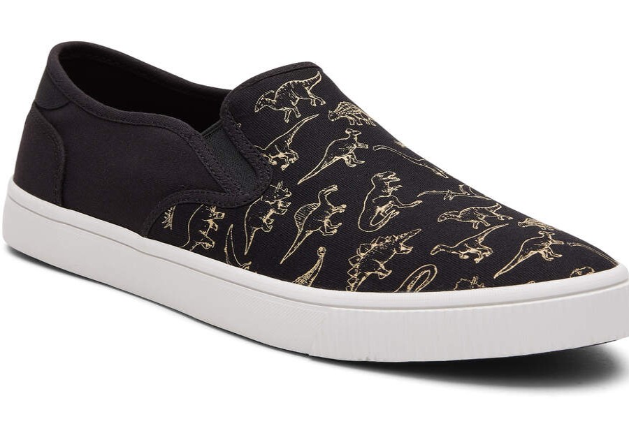 TOMS Prints & Patterns | Mens Baja Black Glow In The Dark Dino Sketches Print Slip On Sneaker | Toms