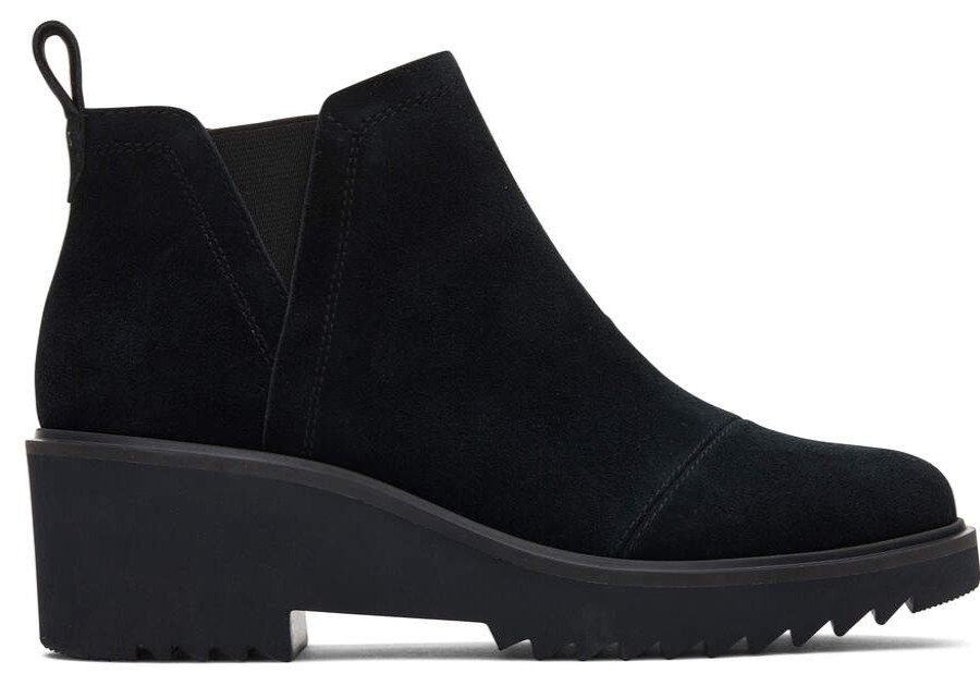 TOMS Boots & Booties | Women'S Maude Black Mid-Wedge Suede Boot | Toms