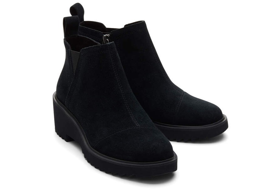 TOMS Boots & Booties | Women'S Maude Black Mid-Wedge Suede Boot | Toms