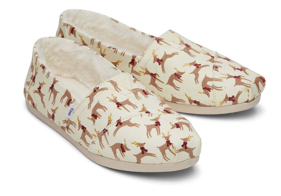 TOMS Exclusives | Women'S Natural Glitter Reindeer Print Faux Fur Alpargatas | Toms